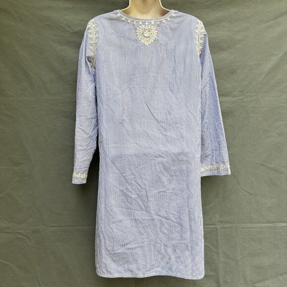 Roberta Freeman Size Medium Blue White Striped Tunic Embroidered Cover Up - Picture 4 of 6